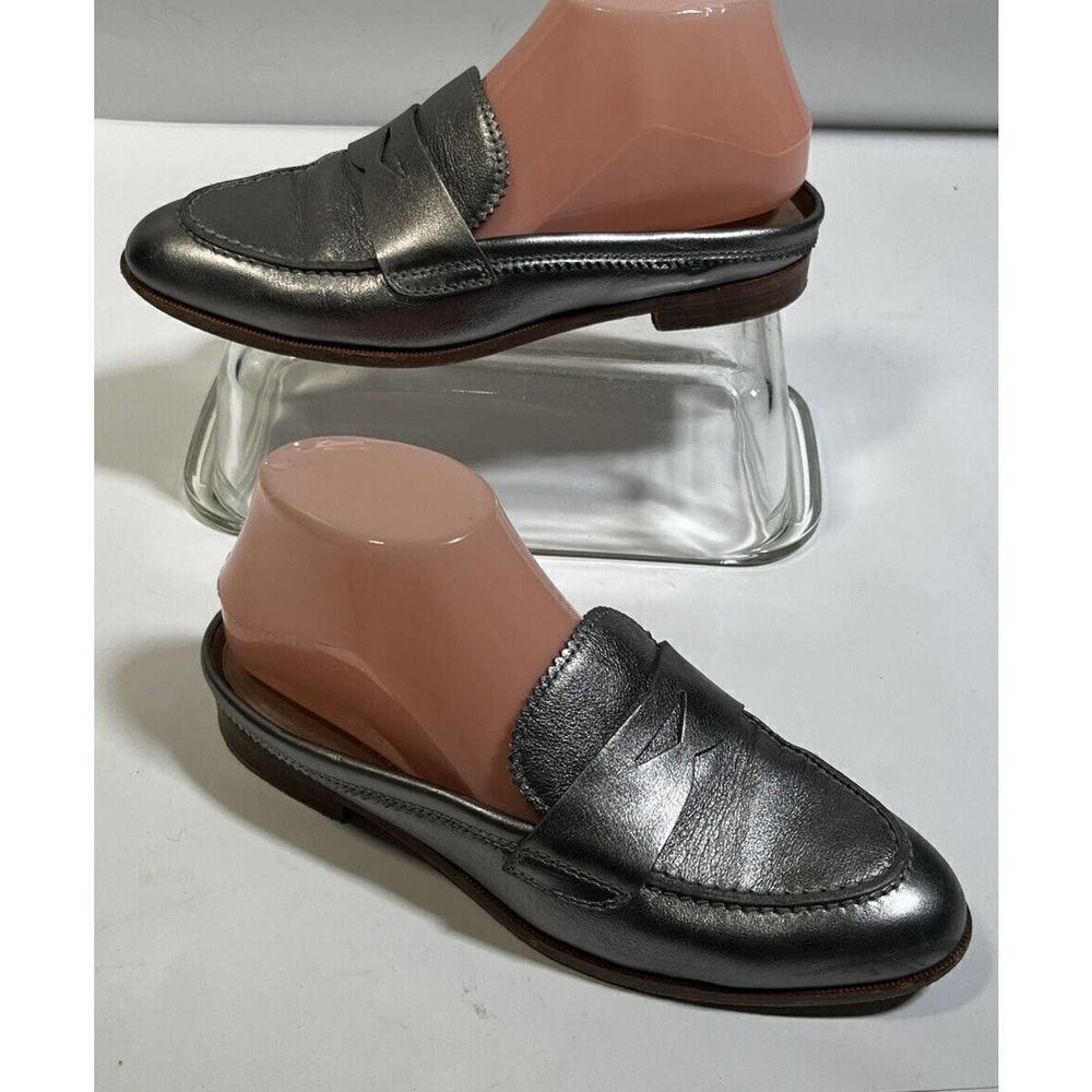 AGL Attilio Giusti Leombruni Silver Metallic Loafers Mules Shoes 37 EU 7‎ US